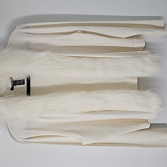 Alfani Classic Cream Knit Open Front Sweater w Faux Fur Trim - Picture 7 of 7